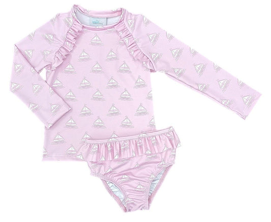 James & Lottie Girls Charlotte Rash Guard Swim Set - Pink Set Sail by James & Lottie