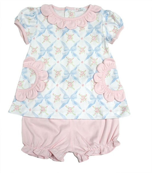 Baby Loren Girls Blue Bows & Pink Bloomers Set