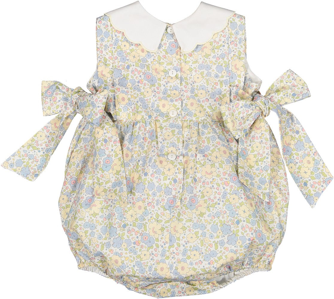 Sal & Pimenta Girls Bubble - Blue & Yellow Cupcakes Floral - Scallop Collar & Side Bows