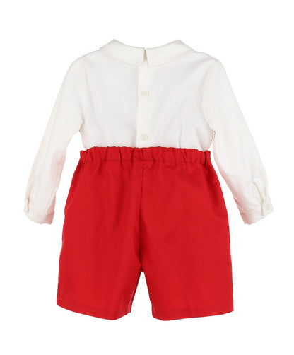 Luli & Me Boys Classic Red Christmas Smocked Button On Outfit