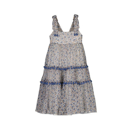 Abel & Lula Girls Bambula Midi Dress - Pom Poms - Blue 7 Abel & Lula Girls Bambula Midi Dress - Pom Poms - Blue 7