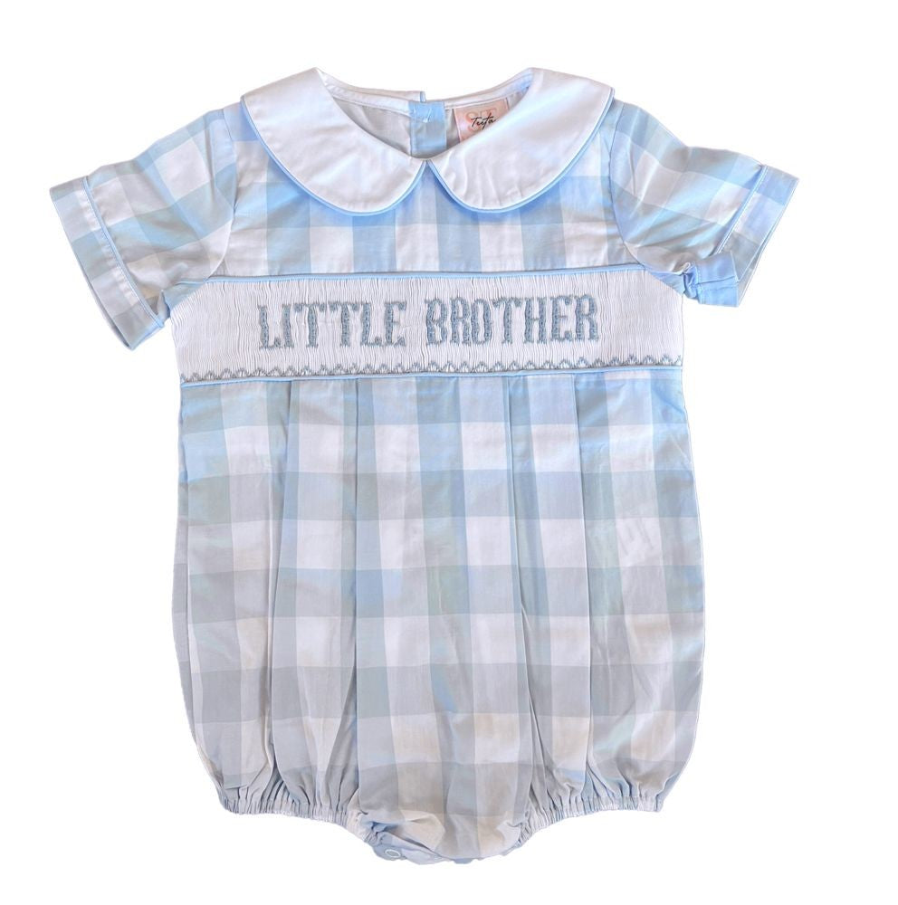 Shop Teeta Baby Boys Blue Check Smocked Little Brother Bubble