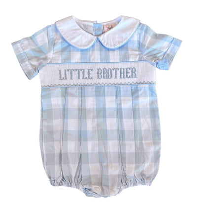 Shop Teeta Baby Boys Blue Check Smocked Little Brother Bubble