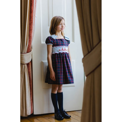 Sal & Pimenta Girls Dress - Holiday Plaid Nutcracker Bears - Bows on Shoulders