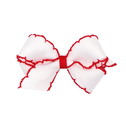 Wee Ones Girls Classic Moonstitch Bow - White with Red