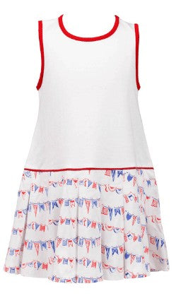 Proper Peony Pima Girls Sleeveless Tennis Dress - Patriotic Old Glory Flags