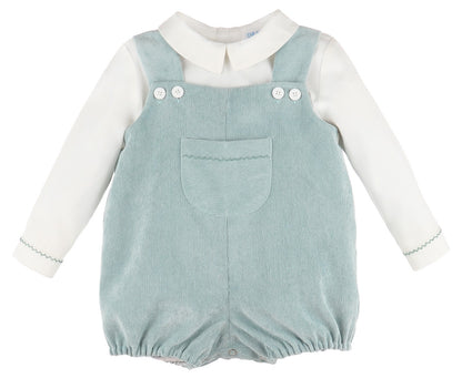 Luli & Me Baby Boys Corduroy Pocket Bubble with Shirt - Mint Green