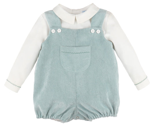 Luli & Me Baby Boys Corduroy Pocket Bubble with Shirt - Mint Green