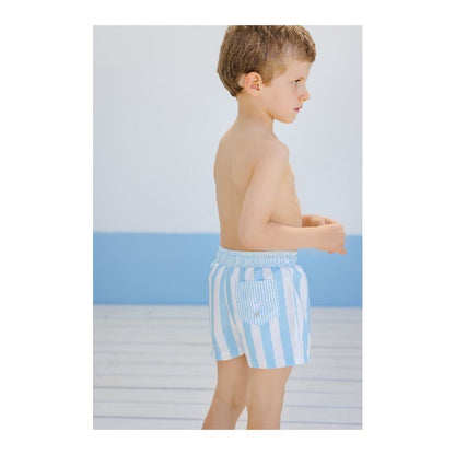 Sal & Pimenta Boys Swim Trunks - Blue & White Stripes Duo