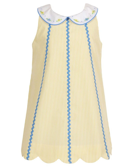 Yellow Lamb Girls Stripe Sleeveless Scallop Chelsea Dress