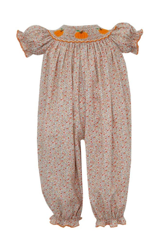 Anavini Velani Baby Girls Orange Liberty Floral Smocked Pumpkins Romper