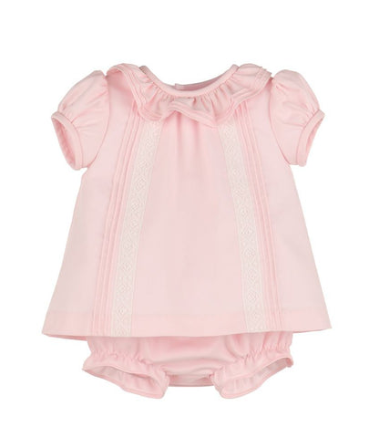 Luli & Me Baby Girls Pintucks & Lace Dress - Pink