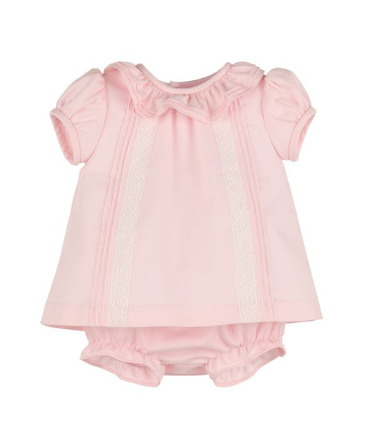 Luli & Me Baby Girls Pintucks & Lace Dress - Pink