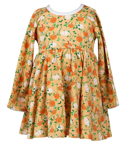 Proper Peony Pima Girls Orange Pumpkin Autumn Vine Twirl Dress