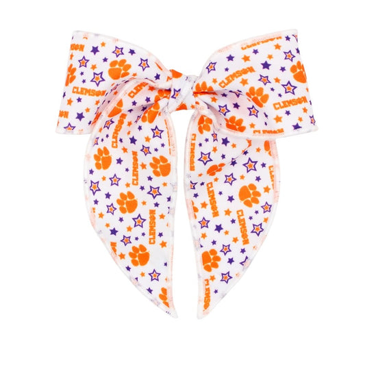 Wee Ones Girls College Star Whimsy Bow with Tails - Clemson Tigers