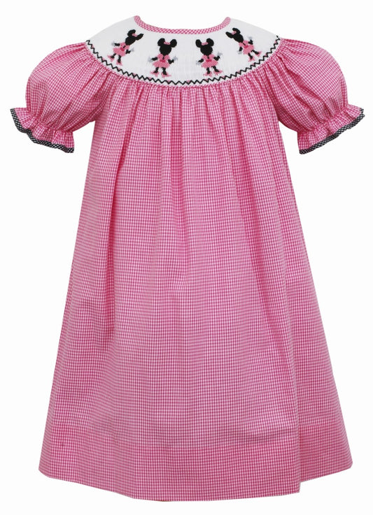 Anavini Baby / Toddler Girls Smocked Minnie Mouse Dress - Bishop - Pink