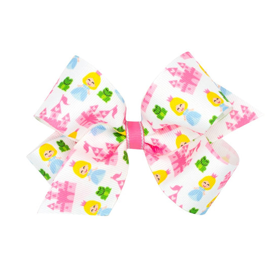 Wee Ones Girls Hair Bow on Clip - Pink Castles Print