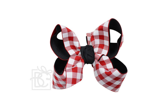Beyond Creations Girls Layered Bow on Clip - UGA - Black with Red Buffalo Plaid