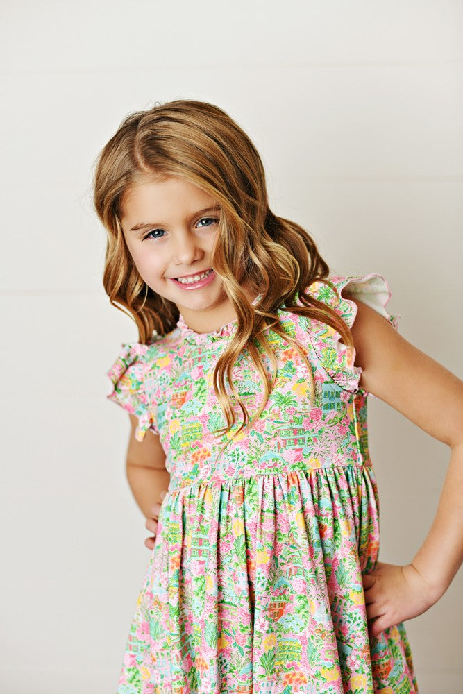 Swoon Baby Girls Pastel Charleston Print Flutter Dress