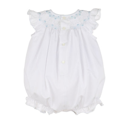 Luli & Me Baby Girls White Scallop Bubble - Smocked in Blue