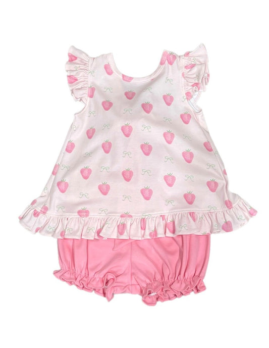 James & Lottie Girls Pima Knit Mae Swing Bloomers / Banded Shorts Set - Strawberry
