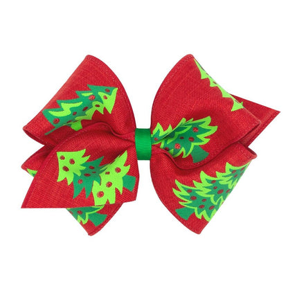 Wee Ones Girls Christmas Novelty Hair Bow - Christmas Trees on Red