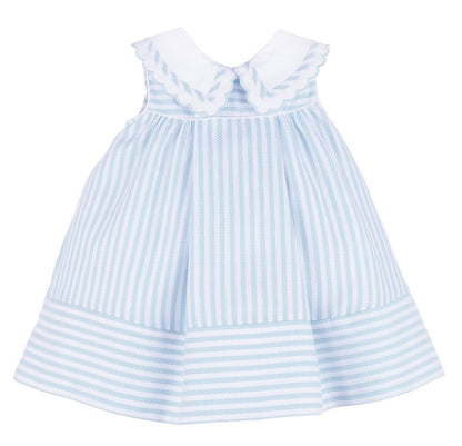 Sophie & Lucas Girls Coastal Classics Striped Dress - Fancy Collar - Blue