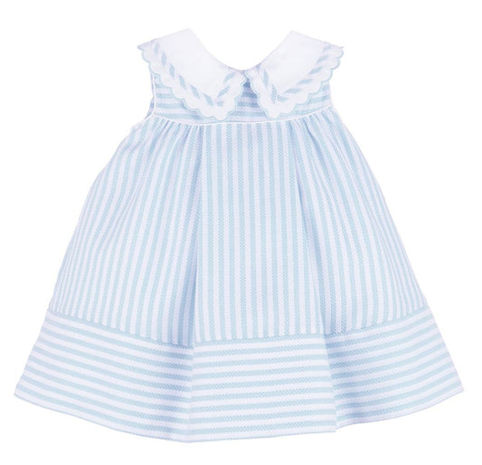 Sophie & Lucas Girls Coastal Classics Striped Dress - Fancy Collar - Blue