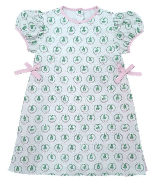 James & Lottie Cece Trees Pleat Dress with Pink Cord Details