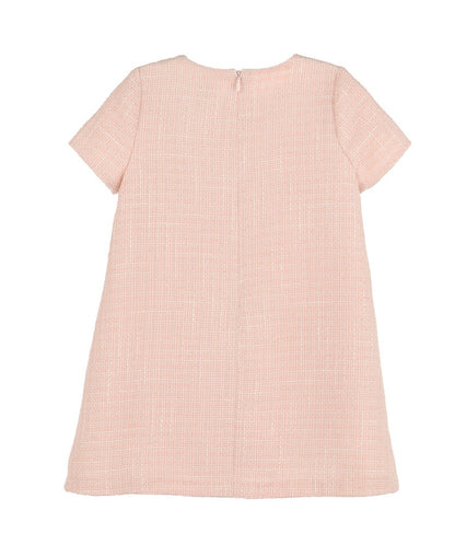 Luli & Me Girls Embroidery Collar Tweed A-Line Dress - Pink
