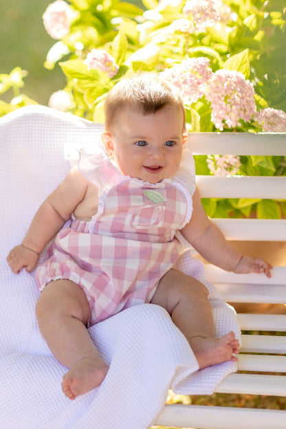 Sophie & Lucas Girls Pink Lemonade Buffalo Check Bubble - White Ruffle Straps