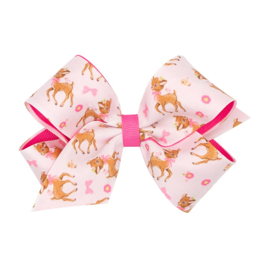 Wee Ones Girls Grosgrain Overlay Hair Bow - Pink Vintage Rudolph Reindeer