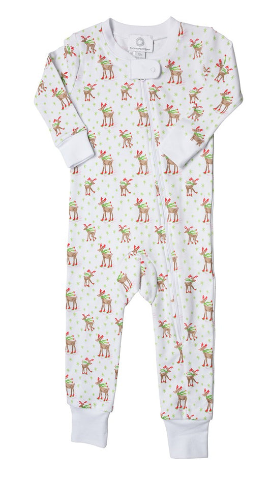 Proper Peony Pima Reindeer - Zipper One Piece Loungewear