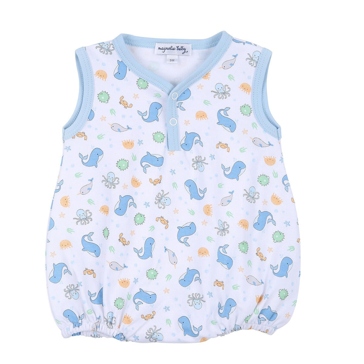 Magnolia Baby Boys Ocean Bliss Print Front Snap Bubble - Blue