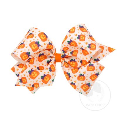 Wee Ones Girls Novelty Hair Bow - Halloween Pumpkins Wearing Bows