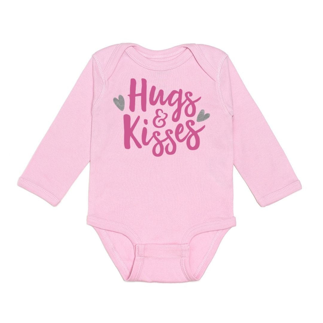 Sweet Wink Baby Girls Pink Valentine Onesie - Hugs and Kisses