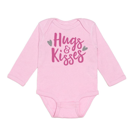 Sweet Wink Baby Girls Pink Valentine Onesie - Hugs and Kisses