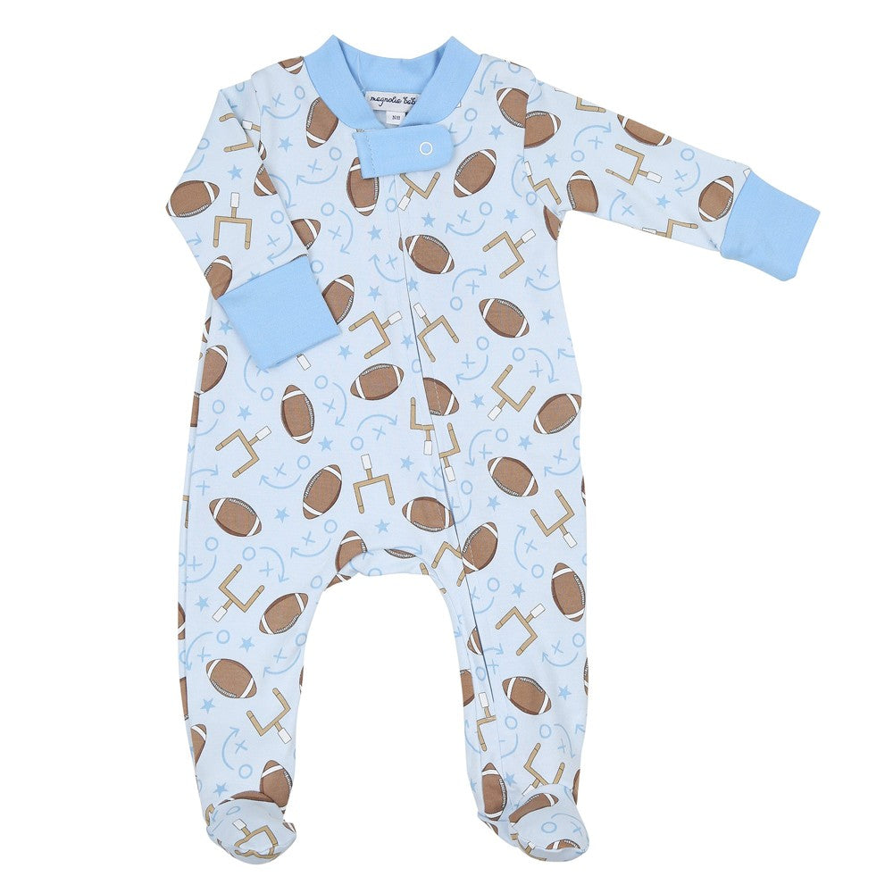 Magnolia Baby Boys Blue Football Kick Off! Printed Zipper Footie