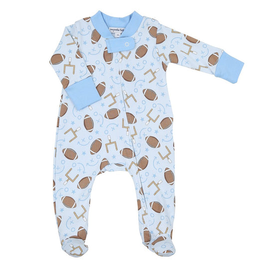 Magnolia Baby Boys Blue Football Kick Off! Printed Zipper Footie