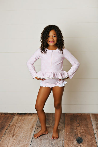 Swoon Baby Girls UPF 50 Pink Bow Trellis Swimsuit - Two Piece