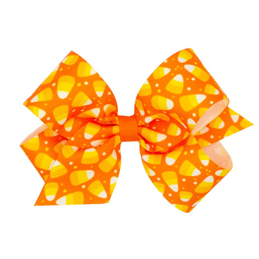 Wee Ones Girls Hair Bow on Clip - Halloween Candy Corn Print