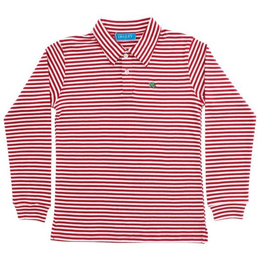 J. Bailey Boys Polo Shirt - Long Sleeves - Red & White Stripes