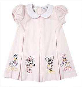 LuLu BeBe Girls Dana Dress - Embroidered Cartoon Characters - Pink
