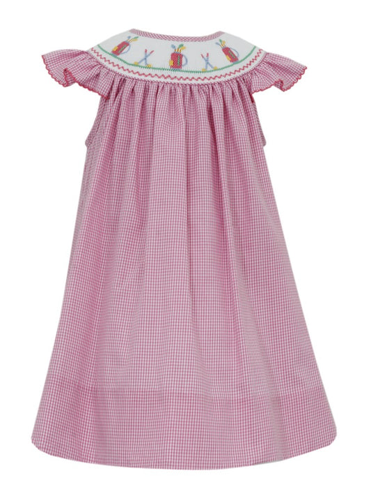 Petit Bebe Girls Hot Pink Check Smocked Golf Bishop Dress