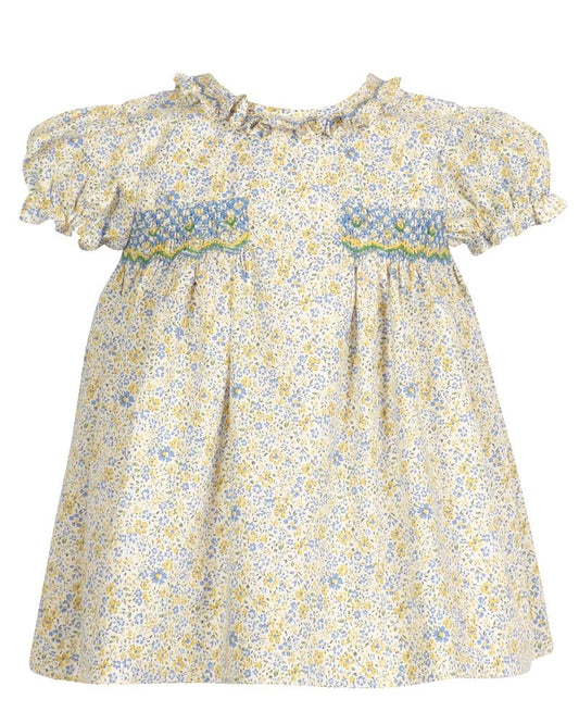 Yellow Lamb Toddler Girls Yellow & Blue Floral Smocked Elise Dress