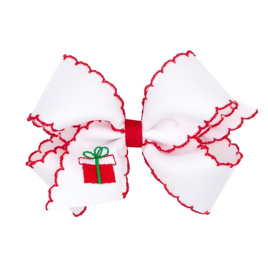 Wee Ones Girls White Hair Bow - Red Moonstitch - Embroidered Christmas Present