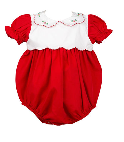 Proper Peony Baby Girls Bubble - Red Tinsel Christmas Holly Collar