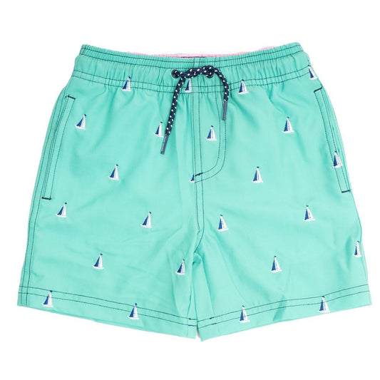 Shade Critters Boys H2O Appearing Swim Trunks - Green - Embroidered Boats