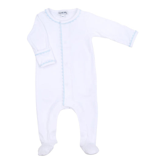 Magnolia Baby Boys Baby Joy White Footie - Blue Trim