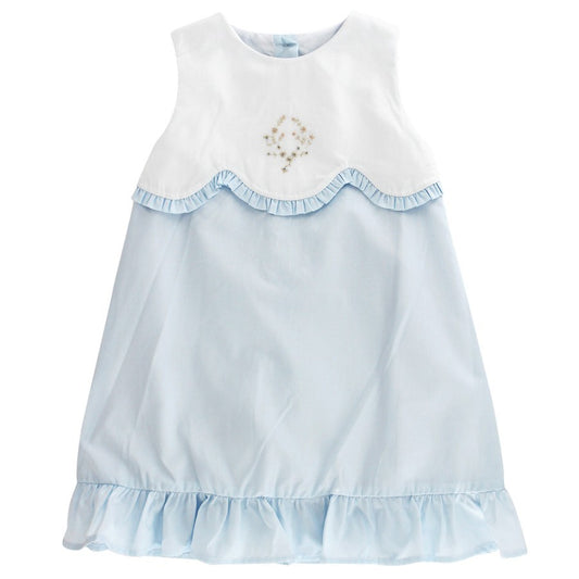 Bailey Boys Girls Sleeveless Blue Heirloom Scallop Dress with Embroidery